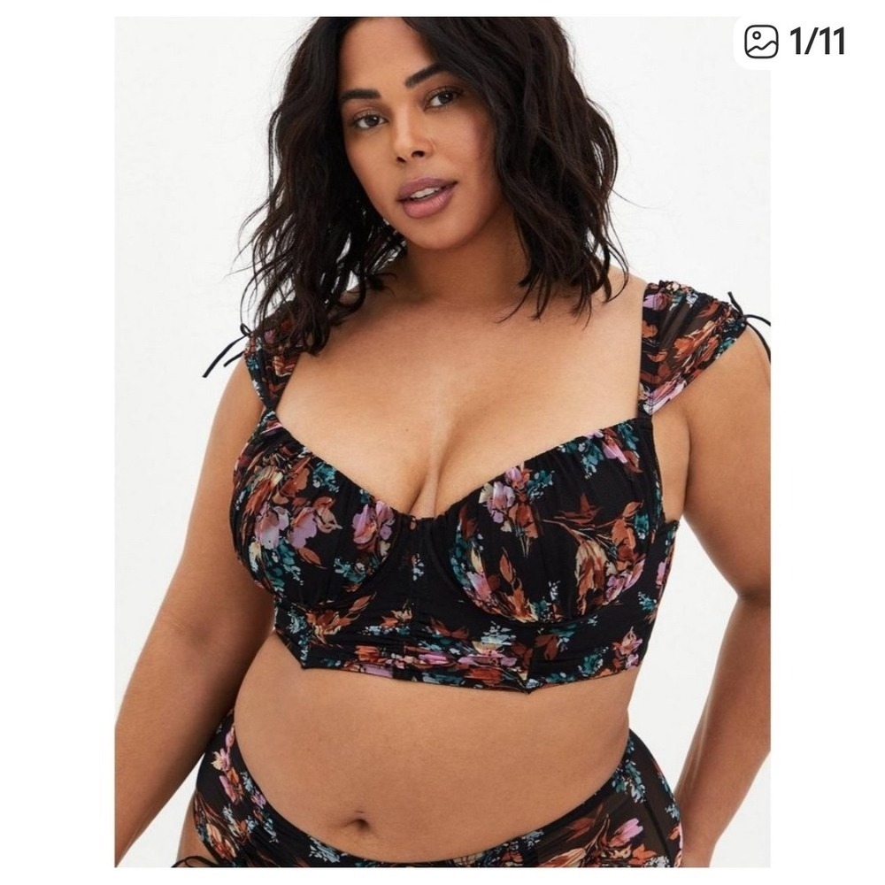 Torrid Curve Floral Mesh Corset Bustier Top Black Pink Orange Women Size 6